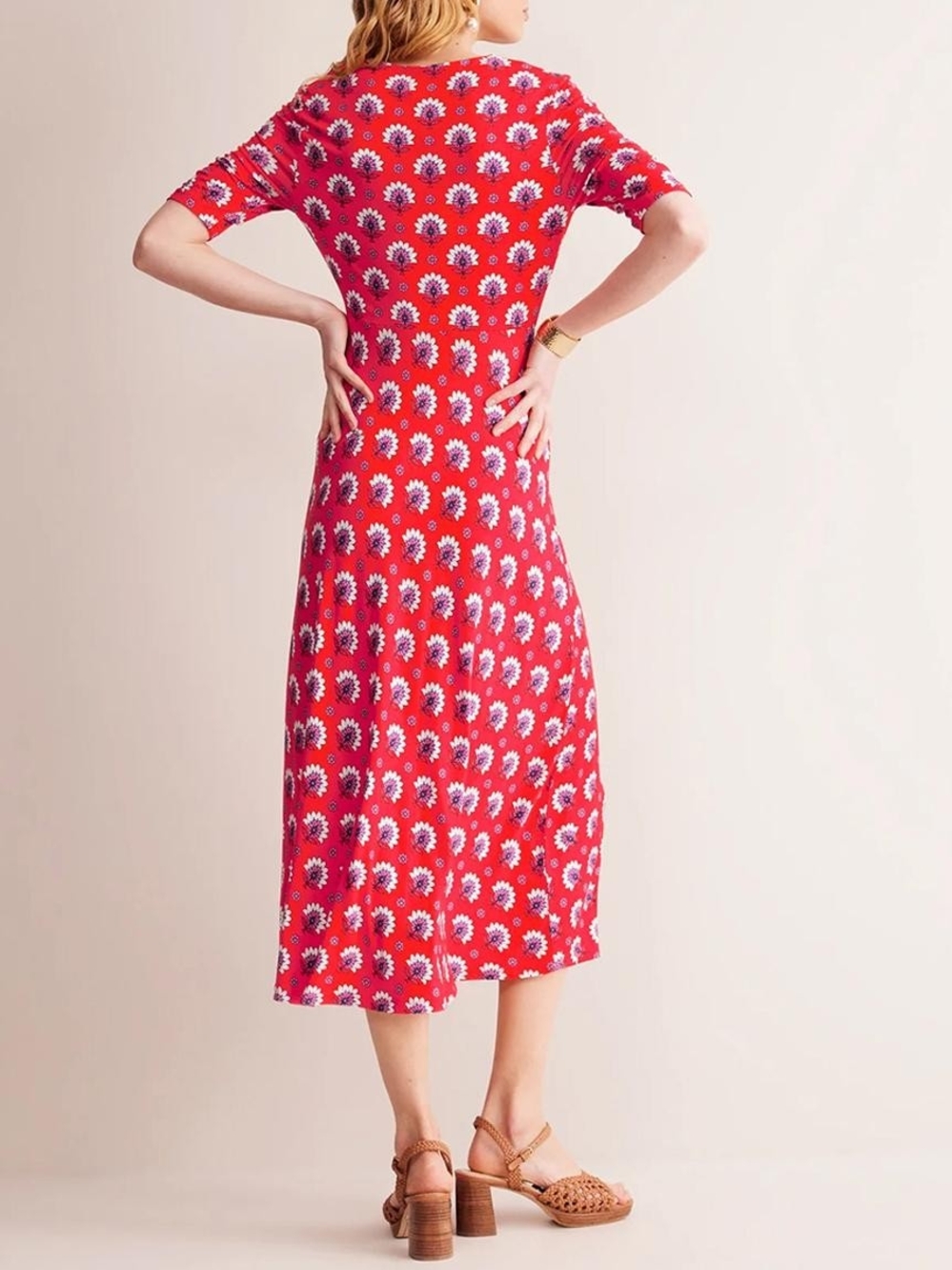 Boden Red Floral Midi Wrap Rebbeca Dress 6 - Picture 2 of 7